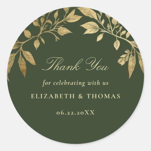 Bosblad botanisch elegante trouwgunst ronde sticker (Voorkant)