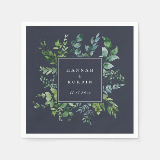 Bosblad Frame Navyblauw Servet (Voorkant)