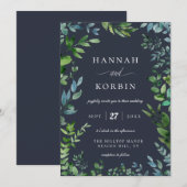 Bosbladeren Lijst | Marineblauwe bruiloft Kaart (Voorkant / Achterkant)