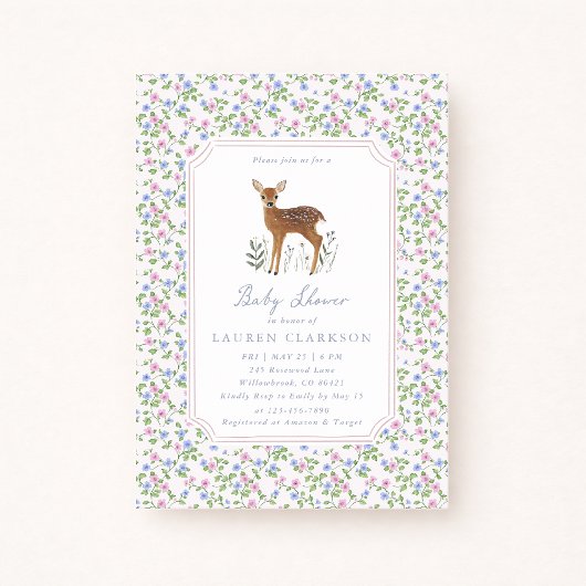 Bosbloem Kleine Ree Baby Shower Uitnodiging