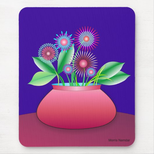 Bosbloemen in een rode pot mousepad muismat (Voorkant)