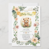 Bosbloemen schattig beer baby shower uitnodiging (Voorkant)