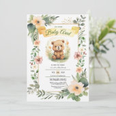 Bosbloemen schattig beer baby shower uitnodiging (Staand voorkant)