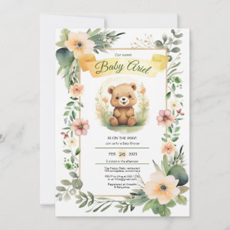 Bosbloemen schattig beer baby shower uitnodiging