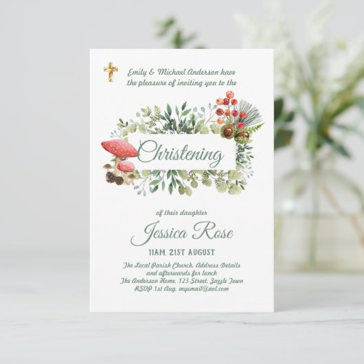 Bosbodem Doop Uitnodiging Doopsel (Staand voorkant)