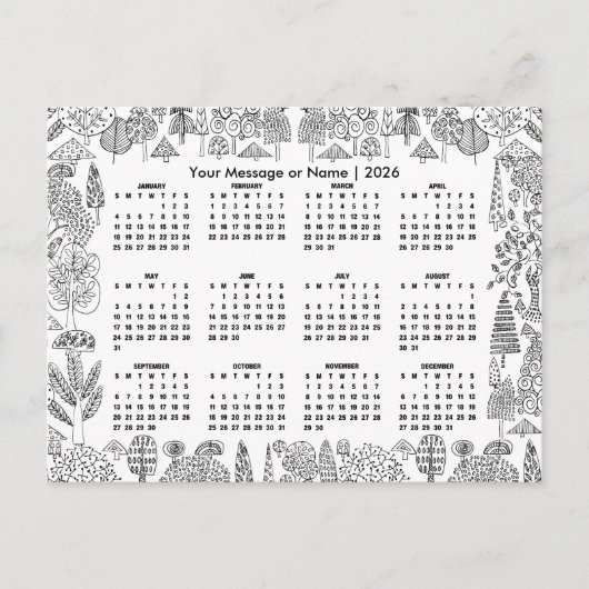Bosbomen 2026 Kalender Gepersonaliseerd Briefkaart (Voorkant)