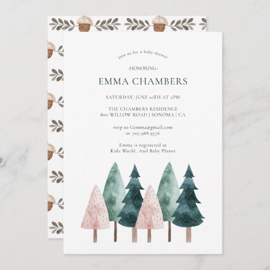 Bosbomen Baby shower Uitnodiging (Voorkant / Achterkant)