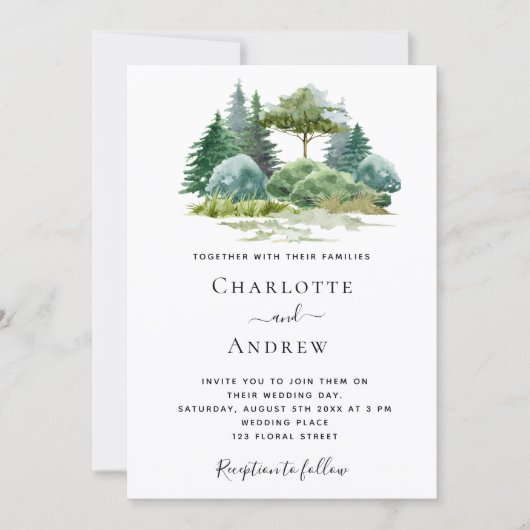 Bosbomen bos groene bruiloft kaart (Voorkant)