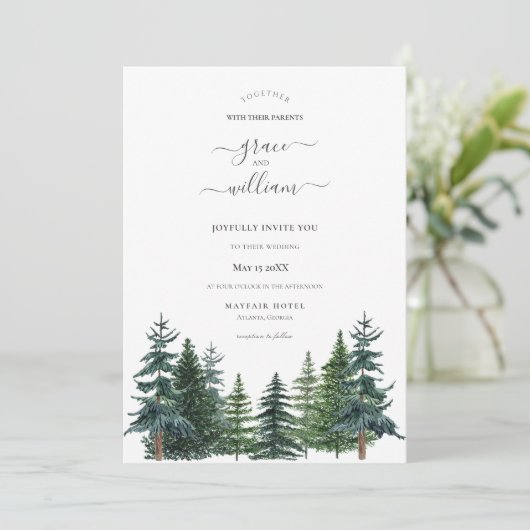 Bosbomen Calligrafiescript Wedding Kaart (Staand voorkant)