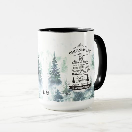 Bosbomen Camping Regels Monogram Mok (Voorkant rechts)