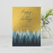 Bosbomen Gouden Landschap Gelukkig Kerstfeest  Feestdagenkaart (Staand voorkant)