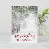 Bosbomen in de wintersneeuw Kerstmis Feestdagenkaart (Staand voorkant)