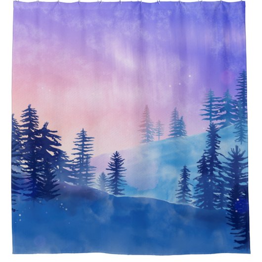 Bosbomen in het buitenlandschap ZonnesetNatuur Douchegordijn (Voorkant)