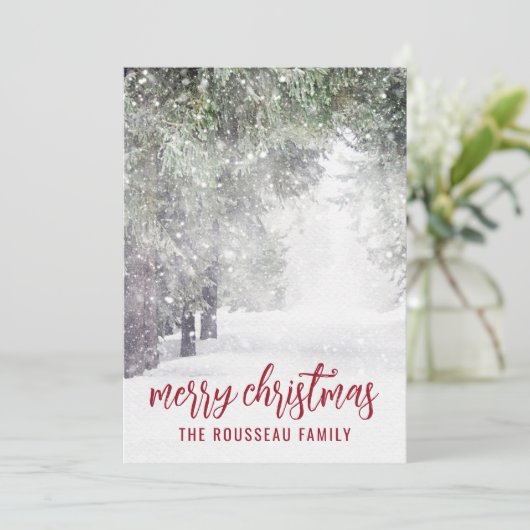 Bosbomen in wintersneeuw Kerstmis Feestdagenkaart (Staand voorkant)