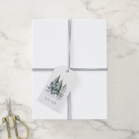 Bosbomen Kerstmis Cadeaulabel (Met Touw)