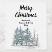 Bosbomen Kerstmis Wijn Etiket (Enkel label)