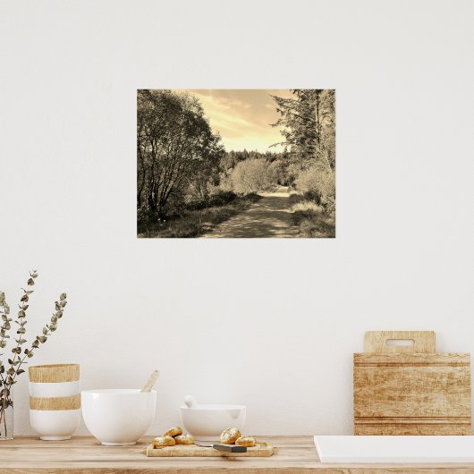 Bosbomen langs het looppad Prachtige dag Poste Poster (Keuken)