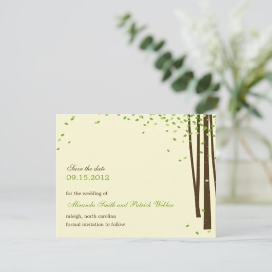 Bosbomen Save The Date Aankondiging - Groen - (Staand voorkant)