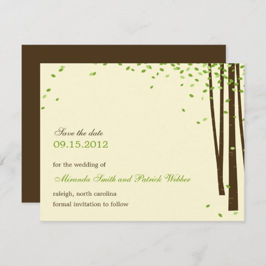 Bosbomen Save The Date Aankondiging - Groen - (Voorkant / Achterkant)