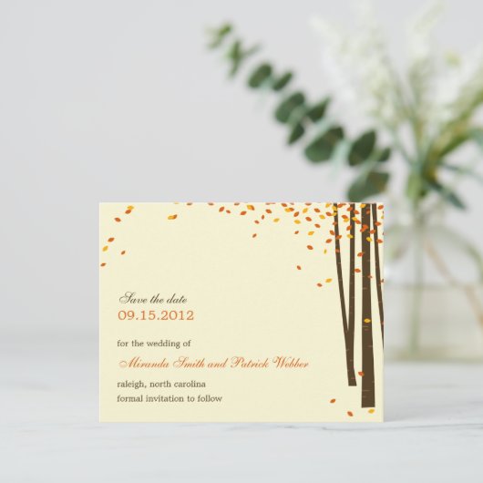 Bosbomen Save The Date Aankondiging - Oranje - (Staand voorkant)