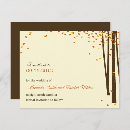 Bosbomen Save The Date Aankondiging - Oranje - (Voorkant / Achterkant)