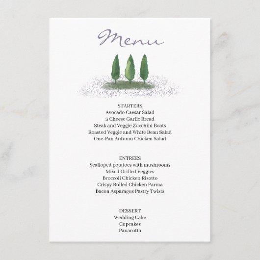 Bosboom Lavendel Huwelijksdienst Menu (Voorkant)