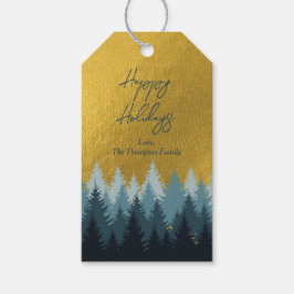 Bosboombomen Golden Landscape Prettige feestdagen Cadeaulabel