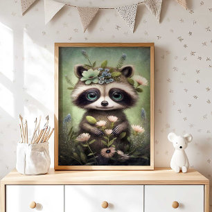 Bosboomkorren voor Baby-regenval   Raccoon Wall Pr Poster