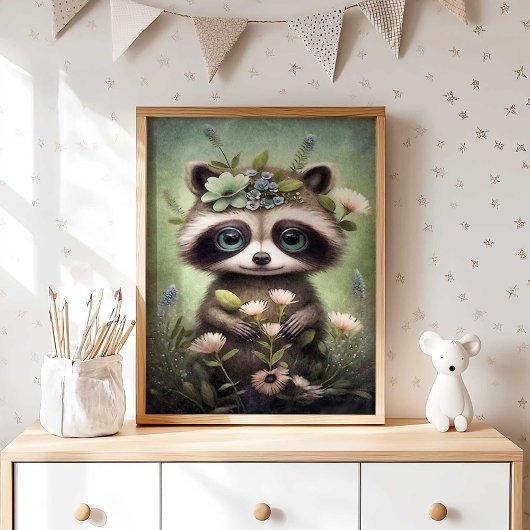 Bosboomkorren voor Baby-regenval | Raccoon Wall Pr Poster