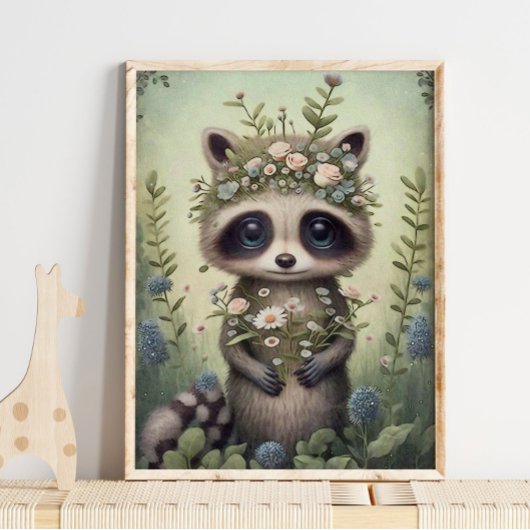 Bosboomkorren voor Baby-regenval | Raccoon Wall Pr Poster