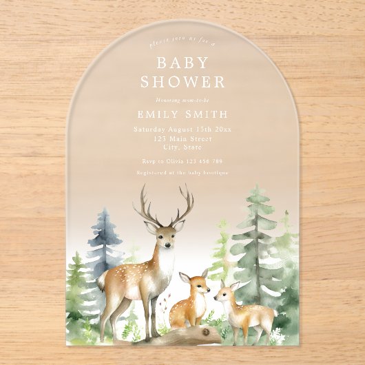 Bosbos Baby shower Acryl Uitnodigingen (Voorkant)