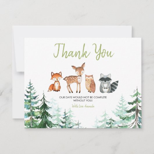 Bosbos Baby shower Bedankkaart (Voorkant)