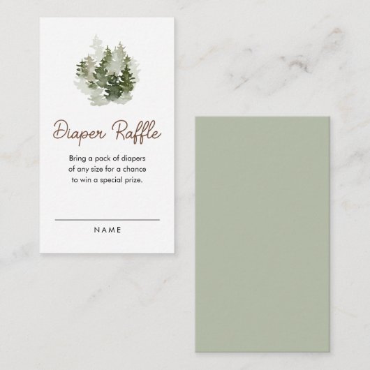 Bosbos Baby shower Diaper Raffle Ticket Informatiekaartje (Voorkant / Achterkant)