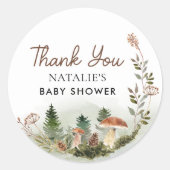 Bosbos Baby shower Favor Ronde Sticker (Voorkant)