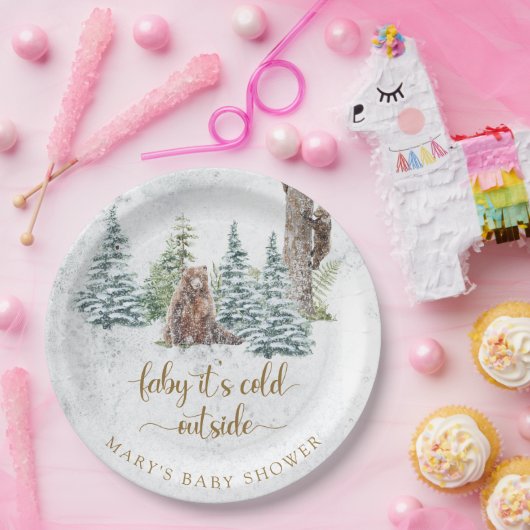 Bosbos beer winter baby shower papieren bordje (Feest)