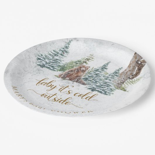 Bosbos beer winter baby shower papieren bordje (Gekanteld)