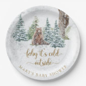 Bosbos beer winter baby shower papieren bordje (Voorkant)