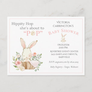 Bosbos Bunny Pink Floral Baby shower Briefkaart