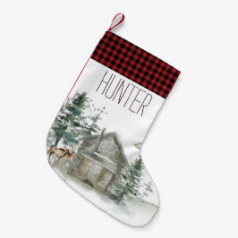 Bosbos Deer Cottage Red Pset met naam Kleine Kerstsok