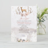 Bosbos Deer Floral Girl Baby shower Kaart (Staand voorkant)