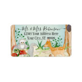 Bosbos Deer Fox Owl Animal Foliage Blue Etiket (Voorkant)