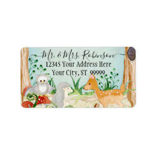 Bosbos Deer Fox Owl Animal Foliage Blue Etiket