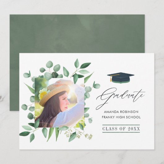 Bosbos Greenery Eucalyptus Afstuderen Aankondiging (Voorkant / Achterkant)