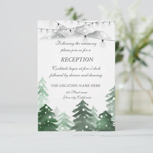 Bosbos, String Light, Wedding Reception Kaart (Staand voorkant)