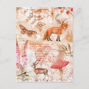 Bosbos Wildlife Fox Deer Butterfly Autumn Briefkaart