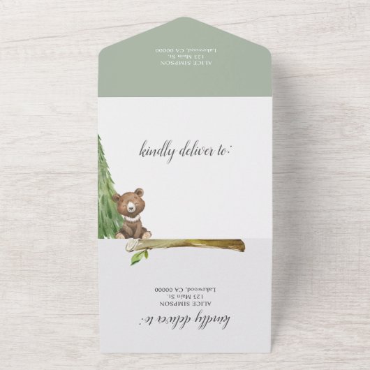 Bosbossen Baby shower All In One Uitnodiging (Buitenkant)