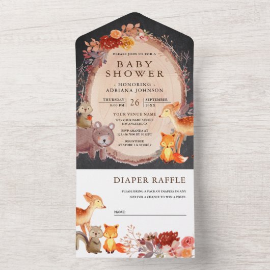 Bosbossen Baby shower Chalkboard All In One Uitnodiging (Binnen)