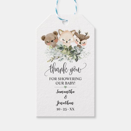 Bosbossen Baby shower Favor Cadeaulabel (Voorkant)