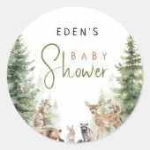 Bosbossen Baby shower Favor Ronde Sticker (Voorkant)