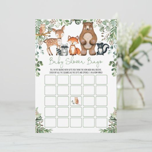 Bosbossen Baby shower game Kaart (Staand voorkant)